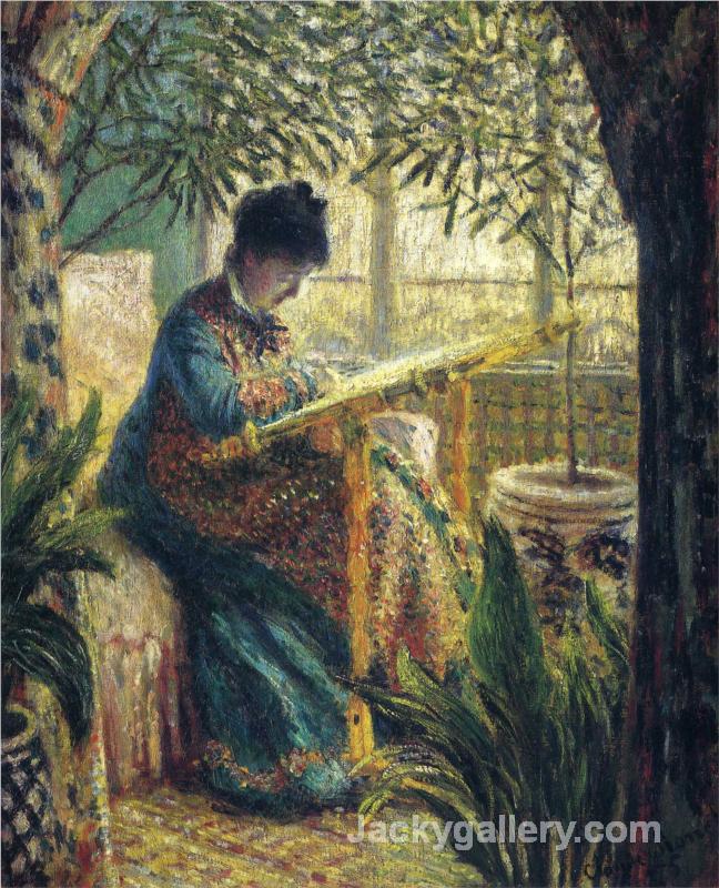 Madame Monet Embroidering by Pierre Auguste Renoir paintings reproduction